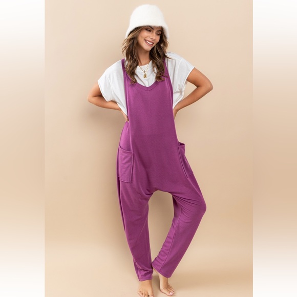 Boho Solid Harem Knit Jumpsui - Picture 2 of 5